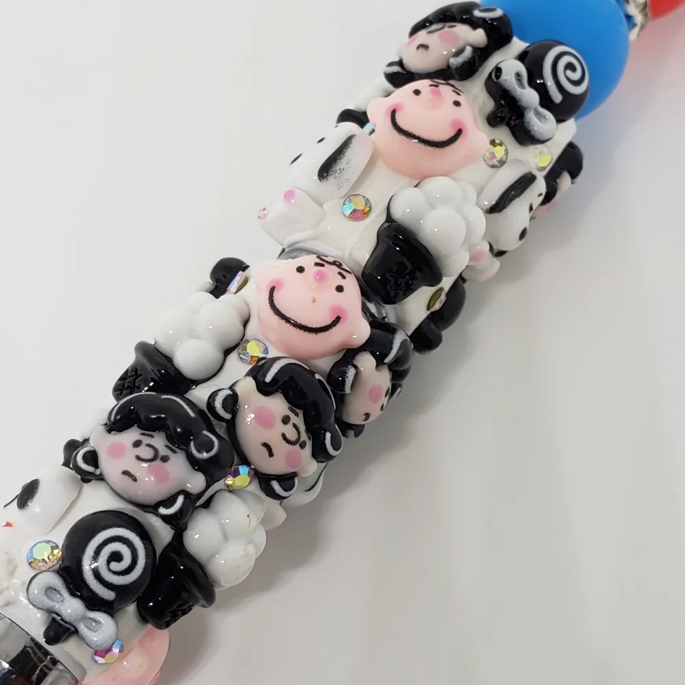 Handmade Rhinestone 3D Snoopy Charlie Brown Lucy Beaded Silicone Focal Bead Pen
